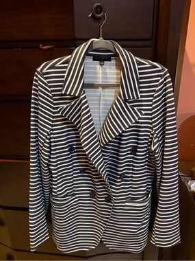 Banana Republic Navy and White Striped Double-Breasted Blazer